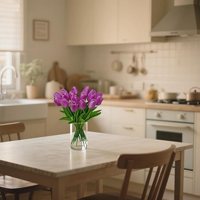 20pcs Artificial Tulips Artificial Flowers Faux Flowers PU Fake Tulips 13.5 Inch Mother's Day Easter Valentine’S Day Gifts in Home Kitchen Spring Decorations For Home (Purple)