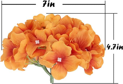 Flojery Silk Hydrangea Heads Artificial Flowers Heads with Stems for Home Wedding Decor,Pack of 10 (Fall Orange)
