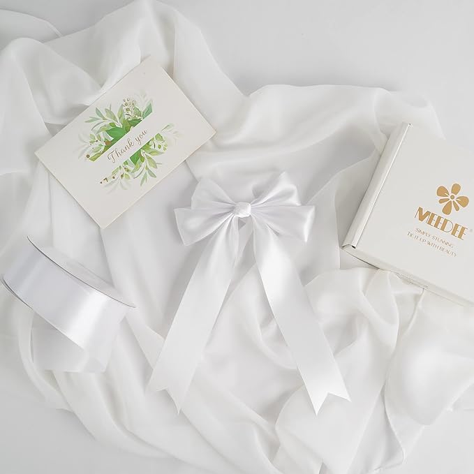 MEEDEE White Satin Ribbon 1-1/2 Inch White Ribbon Lux Double Faced Satin Ribbons by 50 Yards Polyester Satin Ribbons for Crafts, Weddings, Flower Bouquet, Holiday Decorating