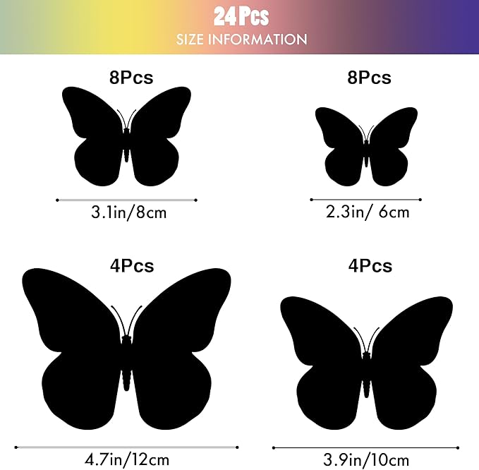 SAOROPEB 3D Butterfly Wall Decor, 24 Pcs Double Layer Butterfly Decorations for Party Decorations Locker Decor Refrigerator Decal, Reusable (Monarch)