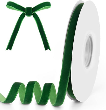 3/8" Wide x 10 Yards Velvet Ribbon, Vintage Single Face Velvet Ribbons for Gift Wrapping, Christmas Wrapping Bows, Wedding Decor, Sewing and More (Forest Green)