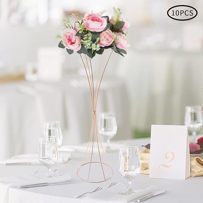 10 Pcs Gold Metal Wedding Flower Trumpet Vase, 31.5inch Tall Metal Trumpet Vase Centerpieces for Wedding, DIY Openwork Flower Arrangement Decor Road Lead for Anniversary Ceremony Birthday Party Aisle