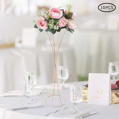 10 Pcs Gold Metal Wedding Flower Trumpet Vase, 31.5inch Tall Metal Trumpet Vase Centerpieces for Wedding, DIY Openwork Flower Arrangement Decor Road Lead for Anniversary Ceremony Birthday Party Aisle