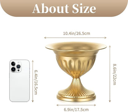 Sziqiqi Gold Metal Urn Vases: 8.6in 2 Pcs Flower Weddings Centerpieces Arrangements for Flower Compote Vase for Wedding Decorations Table Pedestal Vase Bowl for Party