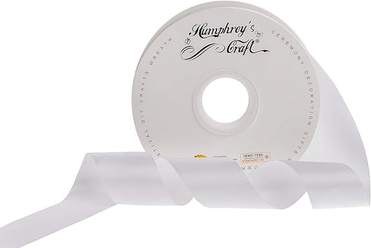 Humphrey's Craft 1-1/2 Inch Double Faced Satin Ribbon - Continuous 50 Yards, White Thick Satin Ribbon for Crafts, Gift Wrapping, Decoration Christmas Tree, Bridal Bouquet,Wedding,DIY Bows,Sewing Hat.