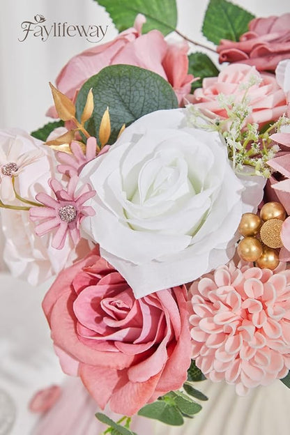 Artificial Flowers, 2PCS Silk Pink Flowers for DIY Wedding Bridal Bouquets, Fake Cake Flowers for Centerpieces,Baby Shower, Table Arrangement, Home Party Decorations