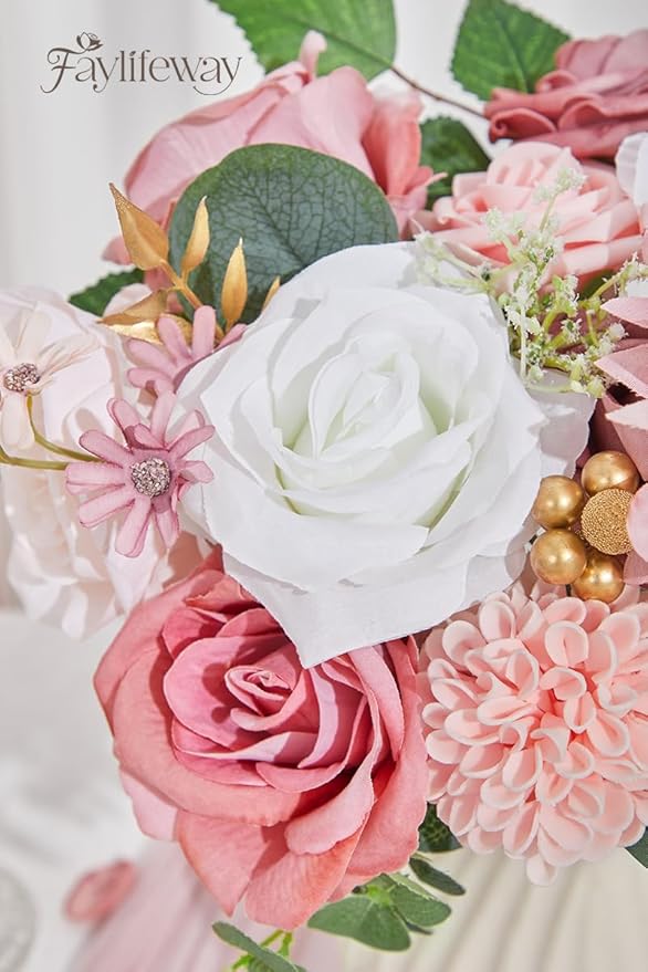 Artificial Flowers, Pink Silk Flowers for DIY Wedding Bouquets, Fake Cake Flowers for Centerpieces,Party, Table,Arrangement, Home Decor