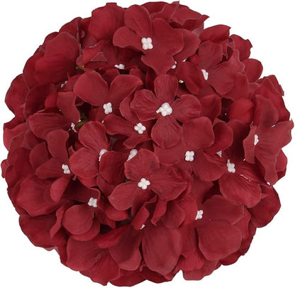 Flojery Silk Hydrangea Heads Artificial Flowers Heads with Stems for Home Wedding Decor,Pack of 10 (Burgundy)