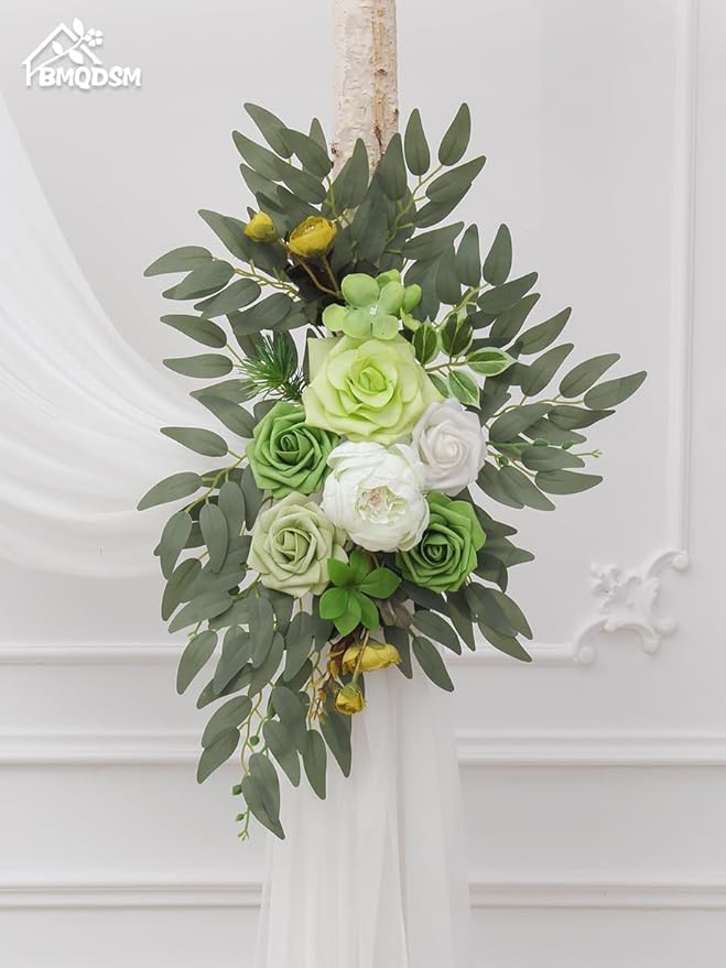 Artificial Flowers Wedding Arch Decor Arch Flowers (Set of 2) for Wedding Welcome Sign and Backdrop Decoration (Green)