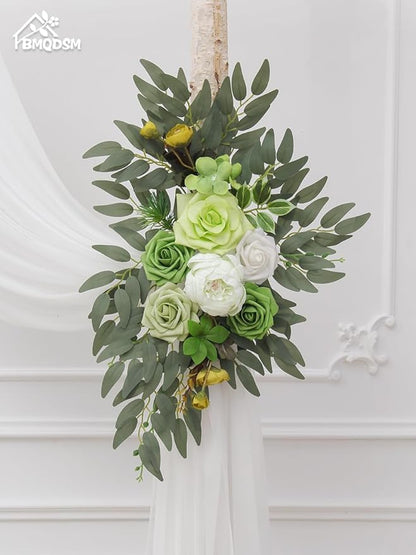 Artificial Flowers Wedding Arch Decor Arch Flowers (Set of 2) for Wedding Welcome Sign and Backdrop Decoration (Green)