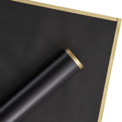 WRAPAHOLIC 20 Sheets Flower Wrapping Paper - 22.4 x 22.4 inch Gold Trim Black Water-Resistant Floral Bouquet Wrapping Paper, Florist Supplies Packaging Paper for Wedding Birthday Gift DIY