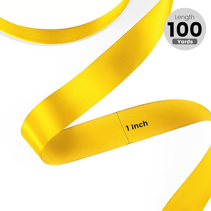 1" x 100 Yards Satin Ribbon - Yellow Silk Ribbon with Spool - Ideal for Gift Wrapping, Floral Bouquets, Crafts, Wedding Party Decorations, Christmas and Sewing Projects