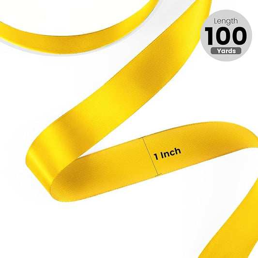 1" x 100 Yards Satin Ribbon - Yellow Silk Ribbon with Spool - Ideal for Gift Wrapping, Floral Bouquets, Crafts, Wedding Party Decorations, Christmas and Sewing Projects