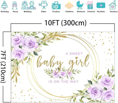 Mocsicka Floral Sweet Baby Girl Backdrop It's a Girl Baby Shower Background Watercolor Lavender Purple Floral Baby Shower Party Cake Table Decoration Photo Booth Props (10x7ft)