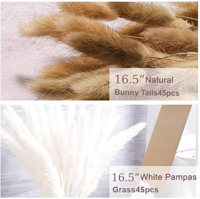 90 PCS Air Dried Pampas Grass. Mix Bouquet. Preserved Flower. Bouquet Contain Bunny Tail, White Pampas. Boho Dried Floral Arrangement Centerpiece. for Boho Home, Wedding, Table Decor, Shop Decor