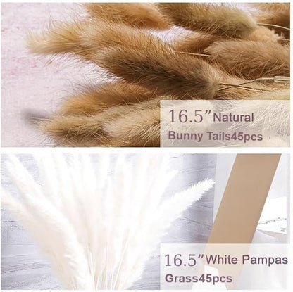90 PCS Air Dried Pampas Grass. Mix Bouquet. Preserved Flower. Bouquet Contain Bunny Tail, White Pampas. Boho Dried Floral Arrangement Centerpiece. for Boho Home, Wedding, Table Decor, Shop Decor