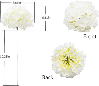 DuHouse Artificial Bigger Silk Hydrangea Flower Heads with Stem Fake White Hydrangea Flowers for Wedding Home Garden Centerpiece Pack of 6