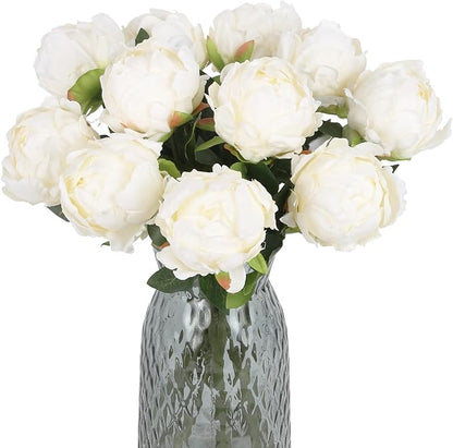10pcs White Silk Peonies with Single Stem - Faux Flowers for Wedding Table Centerpieces, Home Decorations, Bridal Bouquets & Floral Arrangements