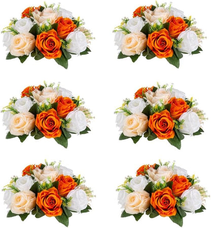 Flower Centerpieces for Wedding Tables: Wedding Table Decorations Orange Flower Balls Centerpieces for Engagement Cerebration Party Center Pieces 6 Packs