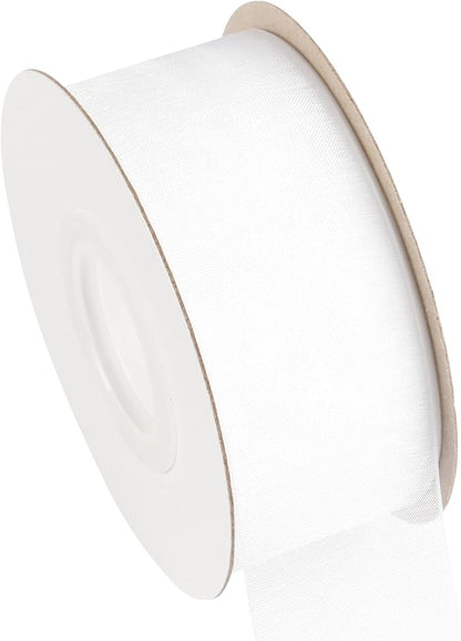 1-1/2 Inch White Shimmer Sheer Organza Ribbon Sheer Chiffon Ribbon 50 Yards-Roll Multiple Colors Available for Gift Wrapping Wedding Events Christmas Décor