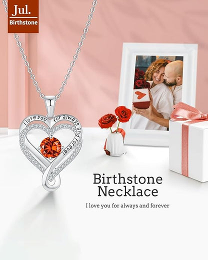 Jewelry for Women Wife Infinity Heart Birthstone I Love You Necklace S925 Anniversary Women Necklaces for Her Wife Birthday Gift Ideas, Birthday Present for Girlfriend Mom Daughter Sterling Silver