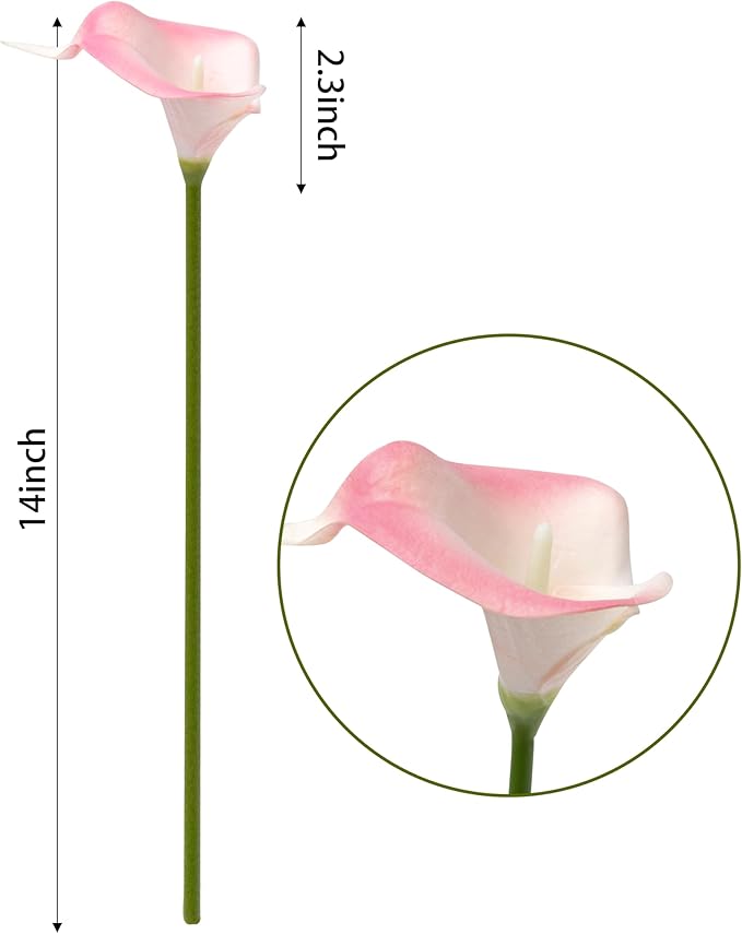 DuHouse 20Pcs Artificial Calla Lily Flower Real Touch Latex Flowers for DIY Wedding Bouquet Party Home Decor (White Pink)