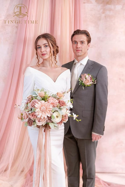 TINGE TIME 13 Inch Wedding Bouquets for Bride,Bridal Bouquet for Bride, Artificial Silk Flowers for Wedding Ceremony and Anniversary (Dusty Rose & Cream)