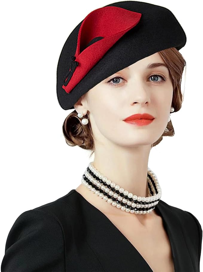 ORIDOOR Women Vintage 100% Wool Felt Flowers Bucket Cloche Bowler Hat Church Wedding Beret Hat