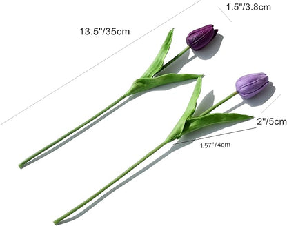 Mandy's Artificial Tulips 20 Stems Shades of Purple PU Faux Flowers for Thanksgiving and Christmas Decorations Wedding Home Decor 13.5 Inch