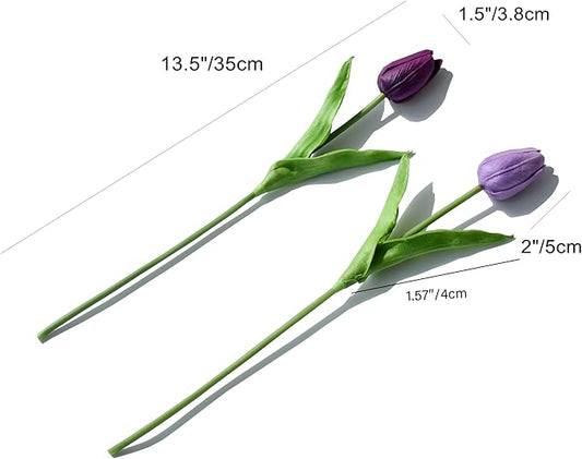 Mandy's Artificial Tulips 20 Stems Shades of Purple PU Faux Flowers for Thanksgiving and Christmas Decorations Wedding Home Decor 13.5 Inch