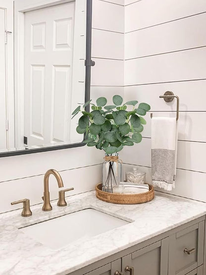 Artificial Eucalyptus Stems in Glass Vase 14" 6Pcs Faux Eucalyptus Branches Home Table Decor Fake Greenery Plants Stems for Farmhouse Wedding Centerpiece Bathroom Decorations