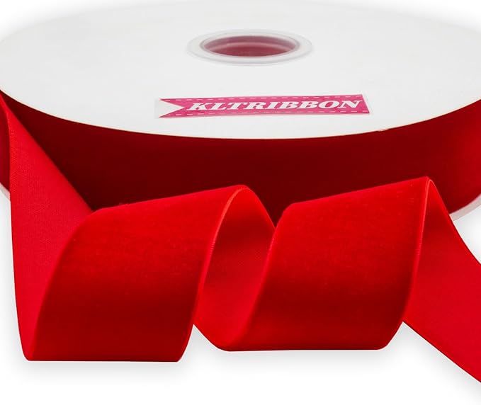 Nylon Velvet Ribbon Single Faced,1 1/2 Inch X 25Yards Spool (Red)