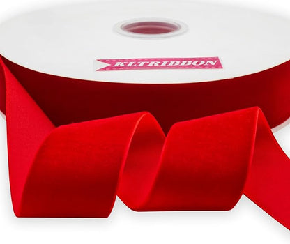 Nylon Velvet Ribbon Single Faced,1 1/2 Inch X 25Yards Spool (Red)