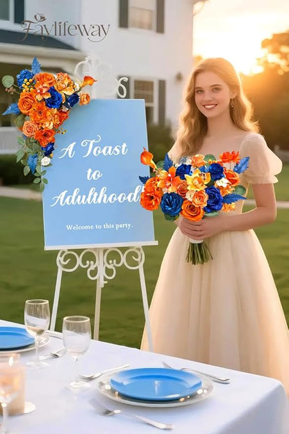 Faylifeway Artificial Flowers, Fall Orange and Red Silk Flowers for DIY Wedding Bridal Bouquets, Fall Fake Cake Flowers for Table Centerpieces Party Home Decorations