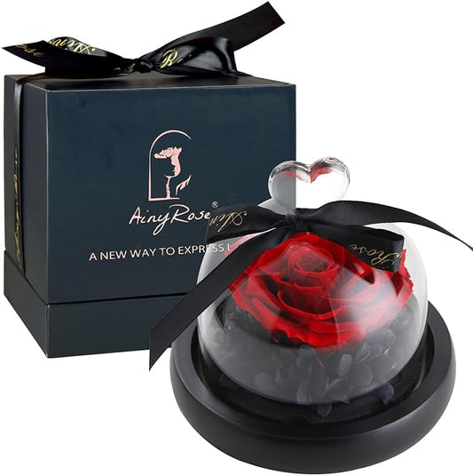 SW Forever Preserved Real Rose in Glass Dome - Eternal Heart Design, Rose Flower Birthday Gifts for Women, Valentine's Day, Mother's Day, Christmas, Anniversary - Unique Gift for Her, Wife, Mom