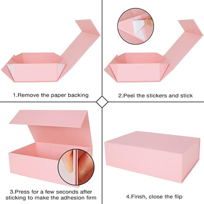 Aimyoo Pink Magnetic Gift Boxes with Lids 13.8x9x4.3 in, Large Bridesmaid Groomsman Proposal Box, Rectangle Collapsible Box for Present Graduation Birthday Storage 5 Pack
