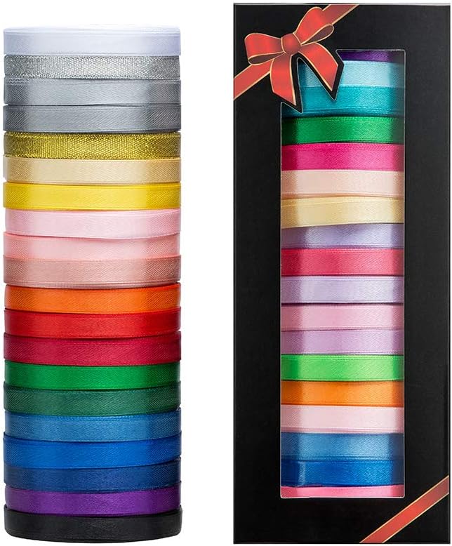 20 Colors 300 Yard Satin Ribbon -18 Silk Ribbon Rolls & 2 Glitter Metallic Ribbon Rolls, 2/5" Wide 15 Yard/Roll, Ribbons Perfect for Crafts, Hair Bows, Gift Wrapping, Wedding Party Decoration and More