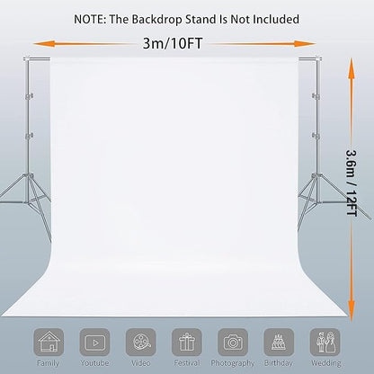 12x10 FT White Backdrop Background for Photography, 100% Polyester Photo Booth Backdrop Foldable Washable White Screen for Portrait Photoshoots Booth Party Video Studio