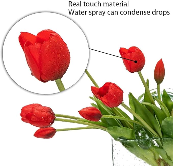 15pcs Artificial Tulips Flowers, Real Touch Latex Bouquet, Fake Tulips for Office Wedding Party Home Kitchen Garden Decoration(Red,15pcs)