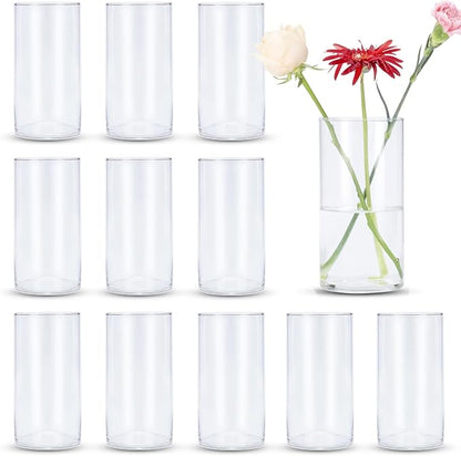 Devilfire 8 Inches Tall (20 cm) Clear Glass Cylinder vases,Pack of 12 Centerpiece Flower Vase,Floating Candle Holder for Home & Garden Decor, Wedding, Party.