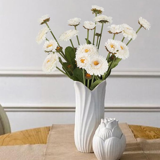 White Artificial Daisy Flowers 8pcs Faux Calendulas Flowers Silk Chrysanthemums with Stems for Floral Arrangements Home Wedding Dining Table Party Decoration(White)