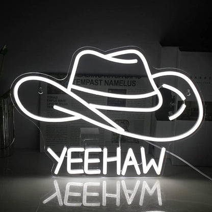 Cowboy Hat Neon Sign Cowboy LED Sign for Wall Decor USB Powered White Cowboy Hat Neon Light for Gameroom Bedroom Livingroom Bar Office Beer Bar 16.5 x11.4 inch