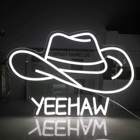Cowboy Hat Neon Sign Cowboy LED Sign for Wall Decor USB Powered White Cowboy Hat Neon Light for Gameroom Bedroom Livingroom Bar Office Beer Bar 16.5 x11.4 inch