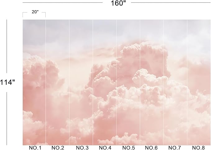 Eierme-Sun and Cloud Background with a Pastel Colored Mural Wallpaper Peel and Stick 160" x 114"