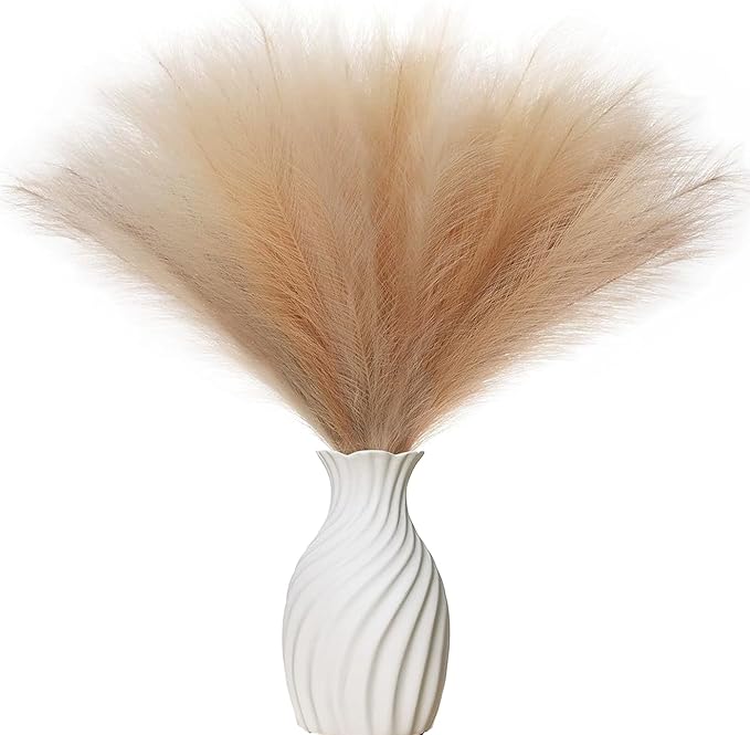 Faux Pampas Grass Plants Artificial Reeds Decoration Set of 28 Stems 17” Fake Florals Bulrush Fluffy Beige Branches for Boho Home Wedding Party Vase Fillers Christmas DIY Feathers Décor - Khaki 28 Pcs