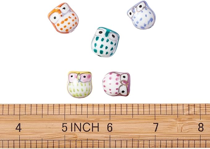Beadthoven 5pcs Owl Porcelain Beads Lucky Animal Ceramic Beads Colorful Printed Cute Owl Bird Handmade Large Hole Ceramic Loose Spacers for Bracelets Necklace DIY Jewelry Making 17x15mm Hole: 3mm
