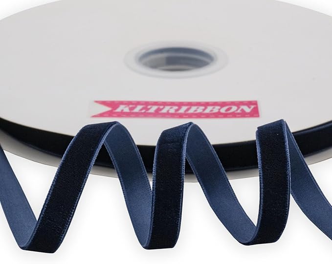 Navy Blue Velvet Ribbon Single Faced,3/8 Inch X 25Yards Spool
