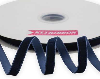 Navy Blue Velvet Ribbon Single Faced,3/8 Inch X 25Yards Spool