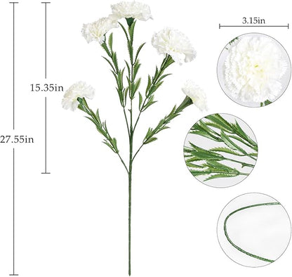 IPOPU White Carnations Artificial Flowers 6PCS 30 Heads Silk Carnations 27.56in Artificial Flowers with Stems for Wedding Home Centerpieces Floral Arrangements(White)