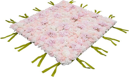 CNCEST Artificial Flower Wall Panels, Flower Wall Mat Silk Rose Flower Panels, Artificial Flower Wall Background (Green+White+Pink)
